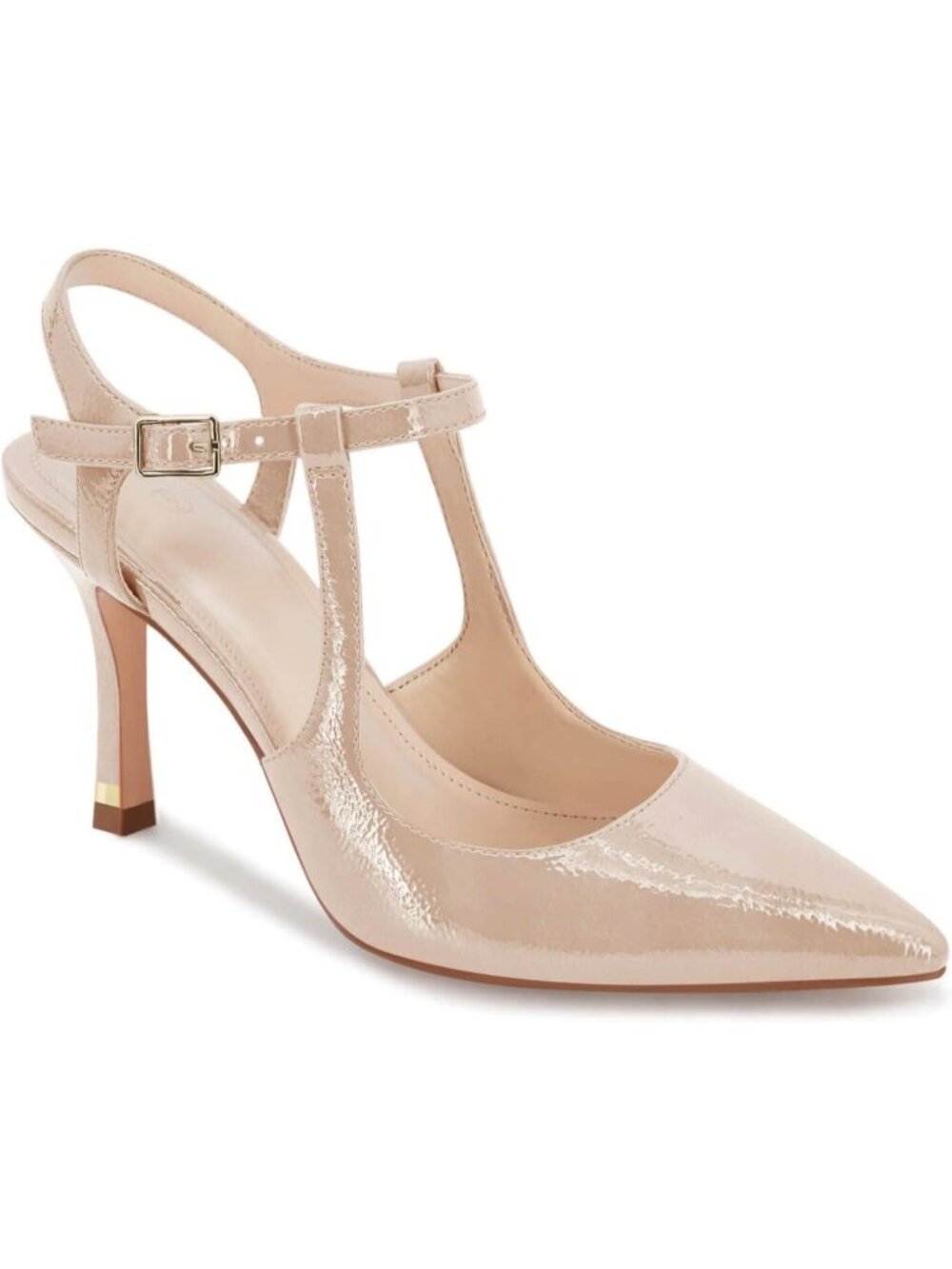 Women's A Nude High Heel Pointed Toe Ankle Strap Pump Patent Leather Dress Shoes